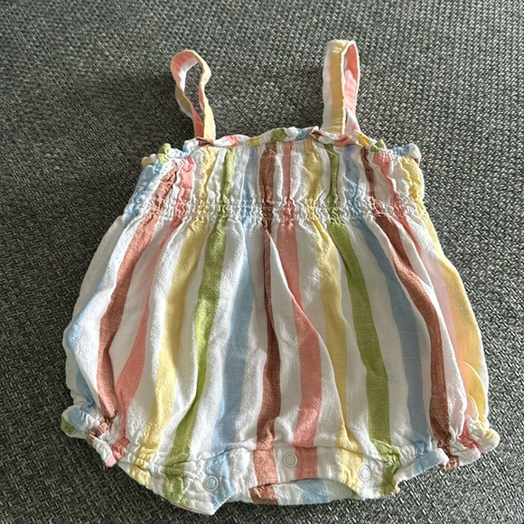 Janie and Jack baby girl striped romper, size 0-3 months, linen blend - Picture 1 of 5